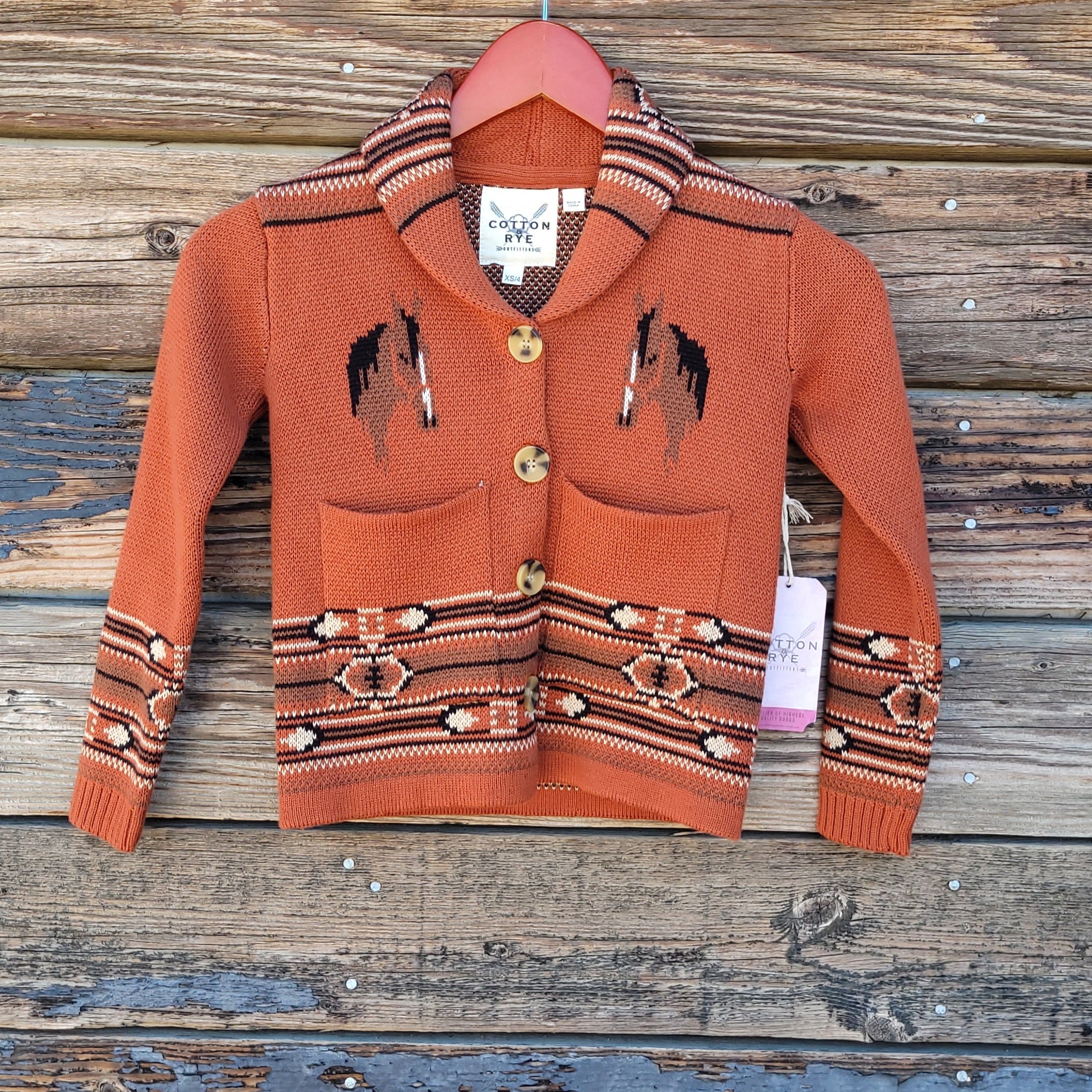 Cotton and Rye - Kid's Horse and Horseshoe Cardigan - Rust