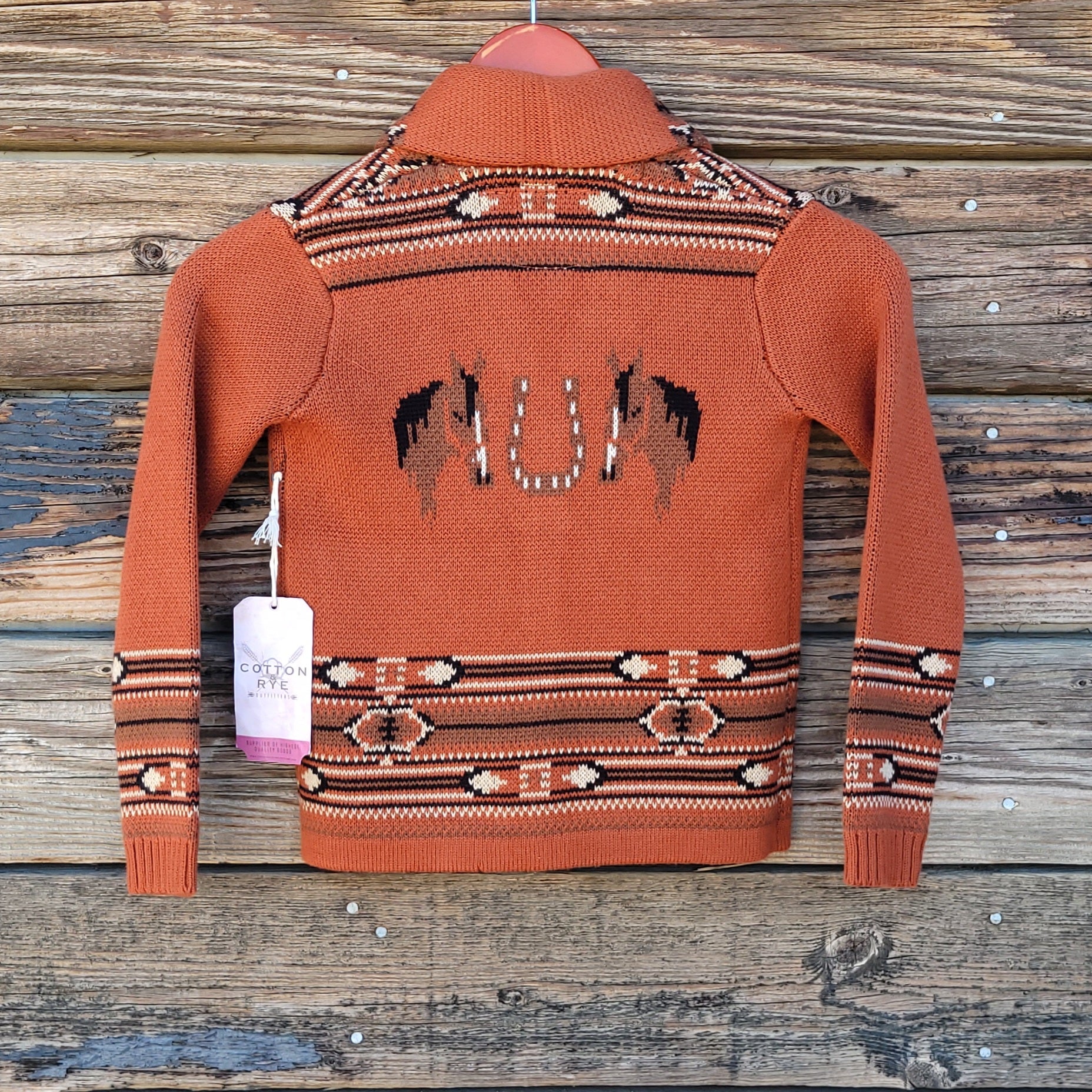 Cotton and Rye - Kid's Horse and Horseshoe Cardigan - Rust