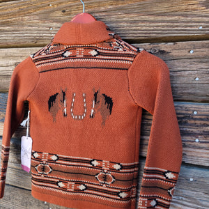Cotton and Rye - Kid's Horse and Horseshoe Cardigan - Rust
