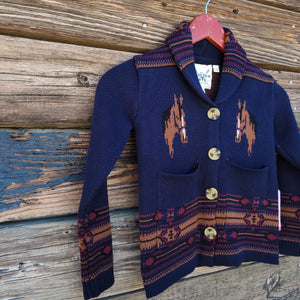 Cotton and Rye - Kid's Horse and Horseshoe Cardigan - Navy