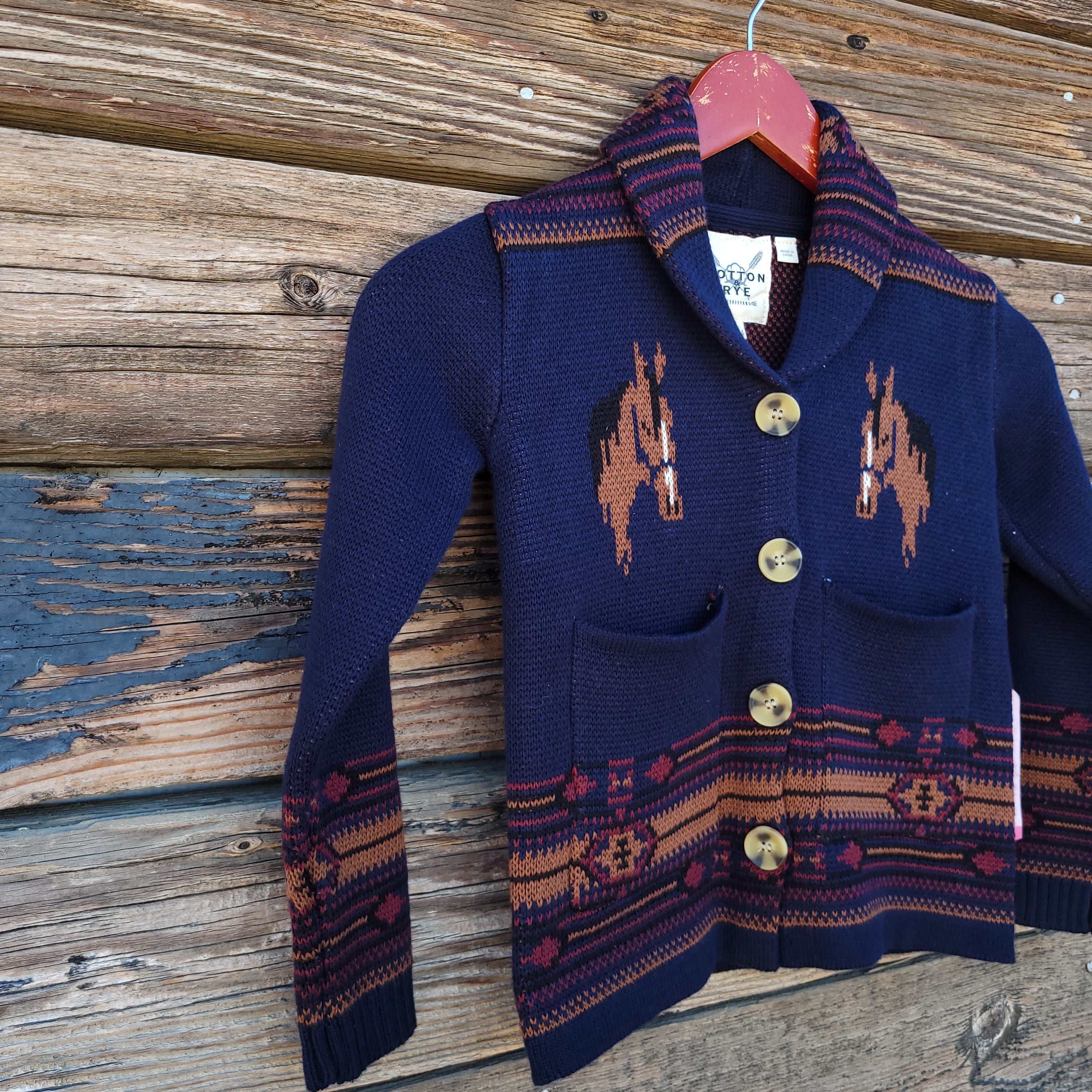 Cotton and Rye - Kid's Horse and Horseshoe Cardigan - Navy