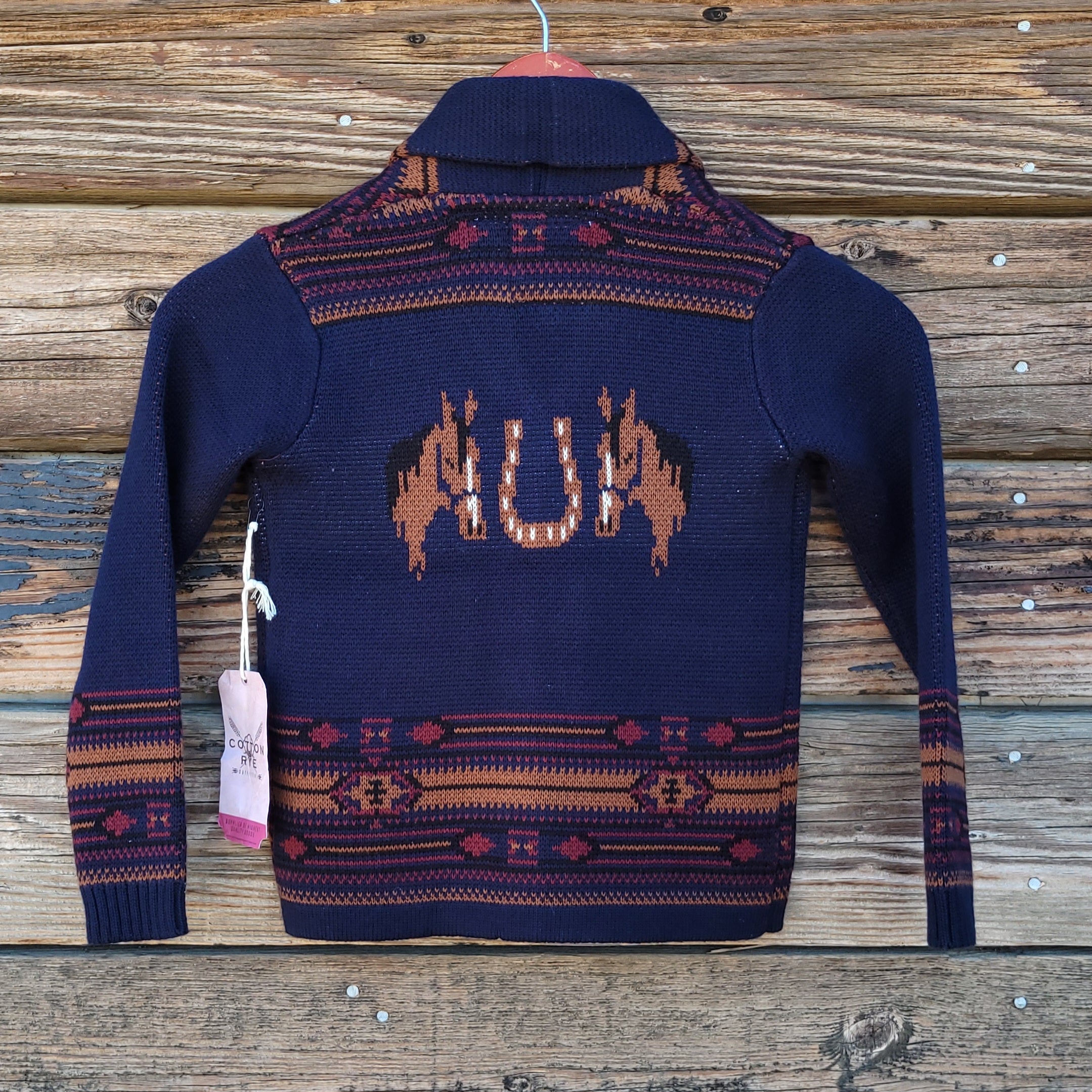 Cotton and Rye - Kid's Horse and Horseshoe Cardigan - Navy