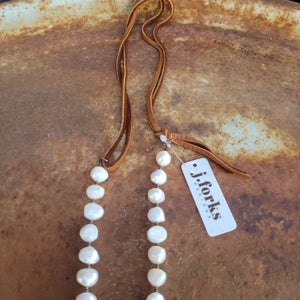 J. Forks - Freshwater Pearl, Turquoise, & Leather Tassel Necklace