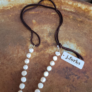 J. Forks - Freshwater Pearl, Turquoise, & Leather Tassel Necklace