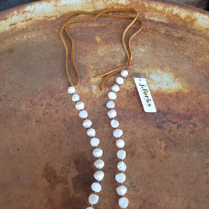 J. Forks - Freshwater Pearl, Turquoise, & Leather Tassel Necklace