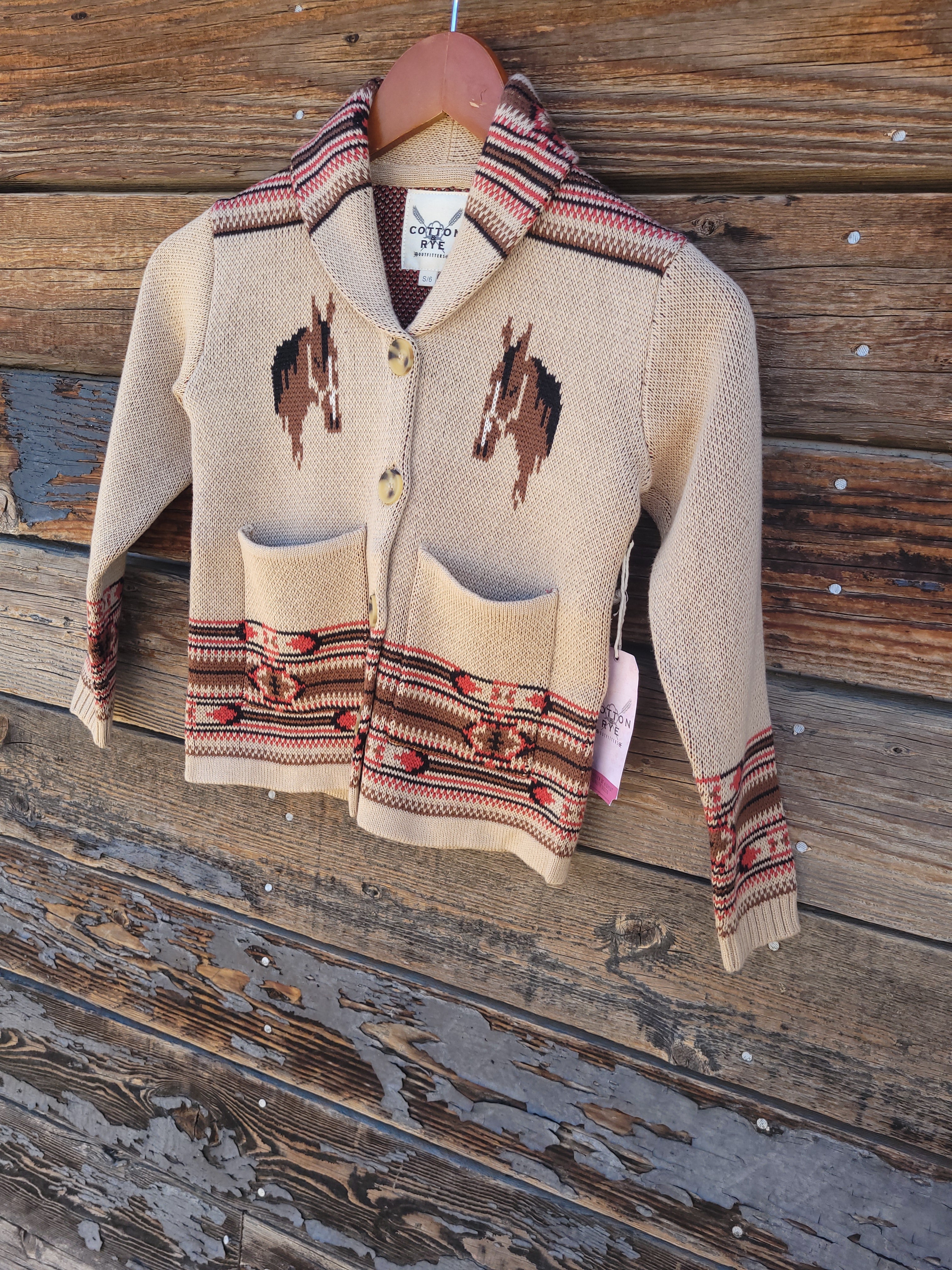 Cotton and Rye - Kid's Horse and Horseshoe Cardigan - Tan