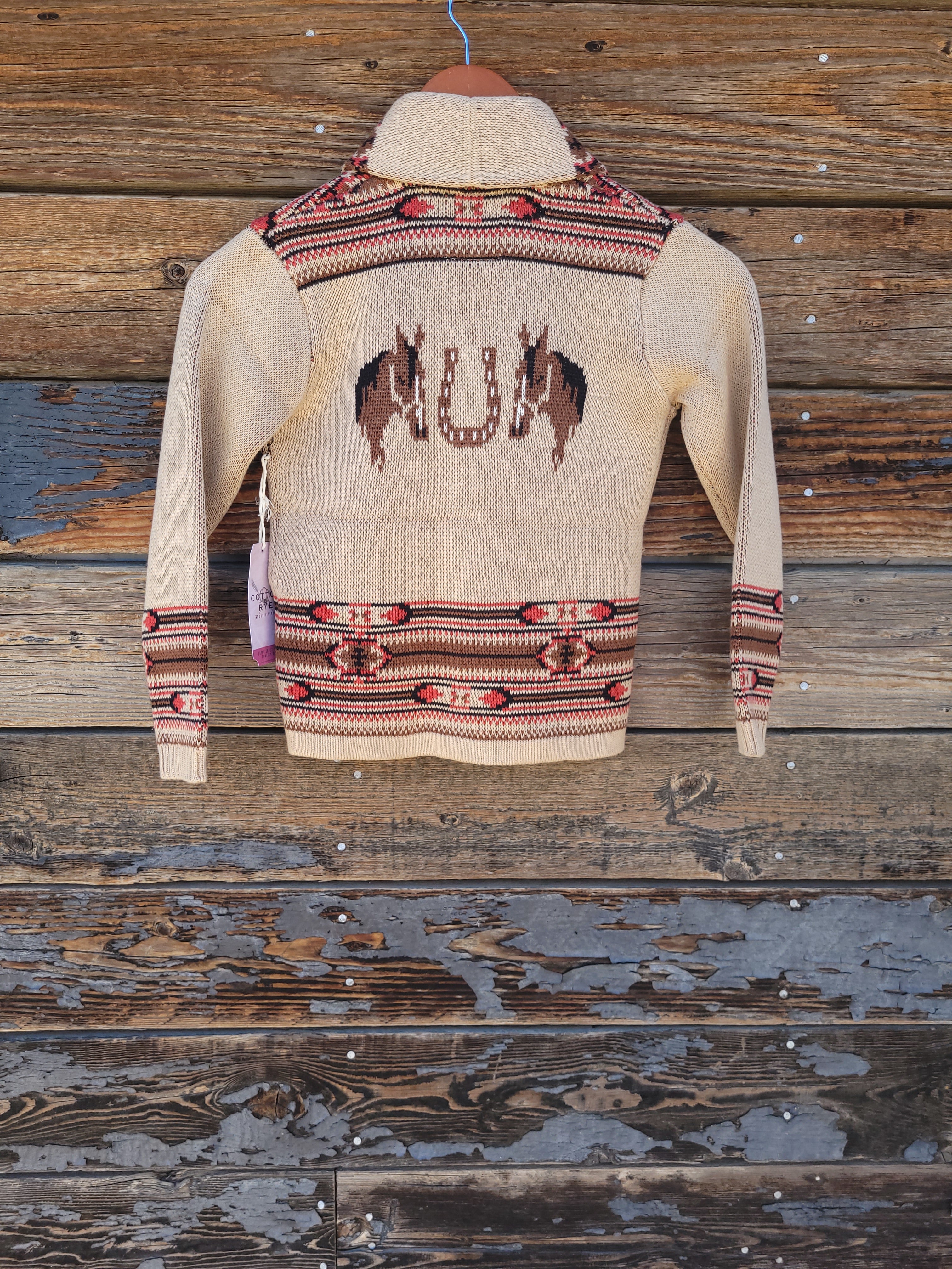 Cotton and Rye - Kid's Horse and Horseshoe Cardigan - Tan