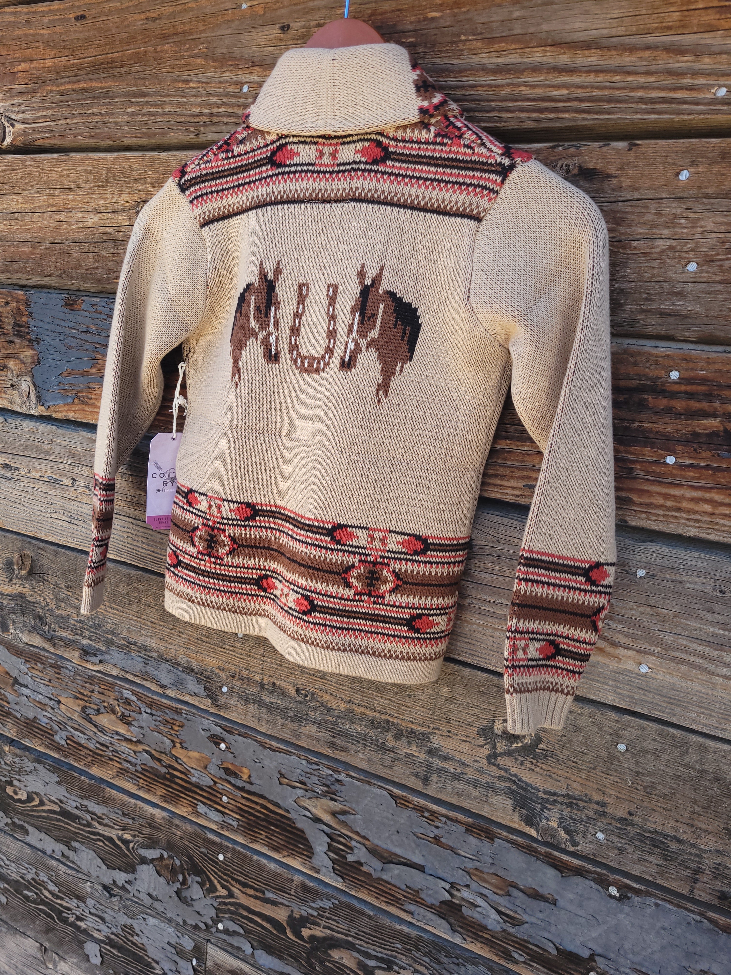 Cotton and Rye - Kid's Horse and Horseshoe Cardigan - Tan