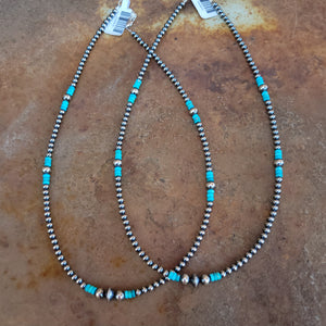 Necklace - 18" Navajo Pearls with Turquoise Beads