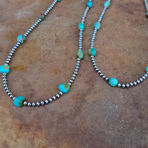 Necklace - 18" Navajo Pearls with Polished Turquoise Free Form Turquoise