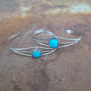Turquoise and Sterling Silver 3 Wire Shank Cuff Bracelet
