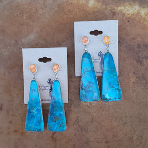 Turquoise and Multi-Stone Slab Dangle Earrings with Sterling Silver Back - Concho Post