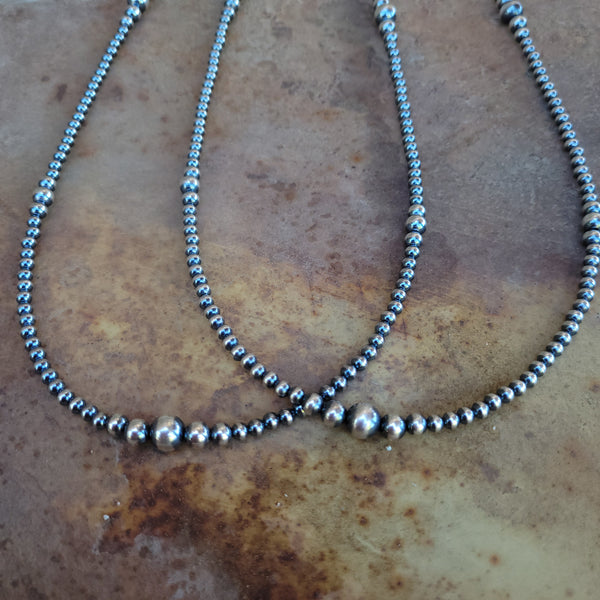 Handmade Navajo Pearl Necklace with 4mm, 6mm, 8mm beads ~ Silver