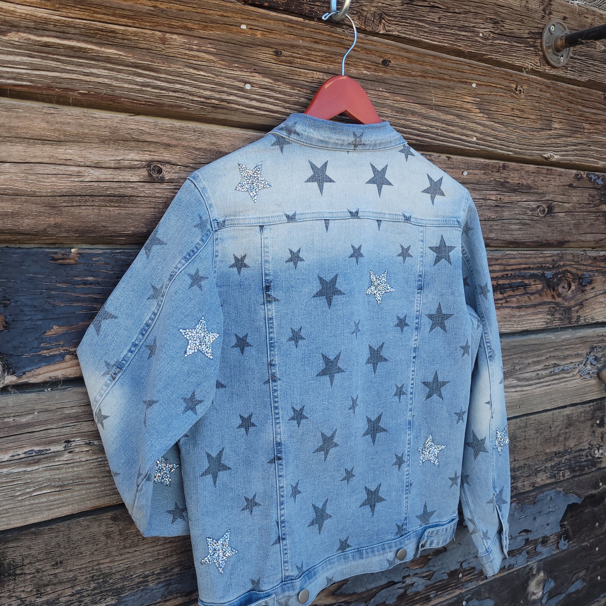 Blue B Women's Denim Jacket with Silver Sequin Stars