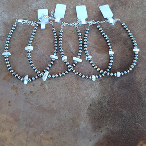 Navajo Pearl Bracelet with White Buffalo Stones