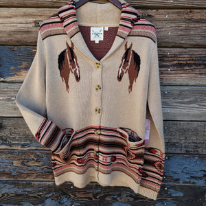 Cotton and Rye - Horse and Horseshoe Cardigan - Tan