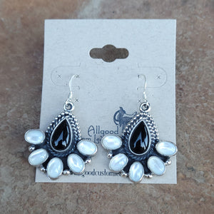 Onyx and Mother of Pearl Dangle Earrings