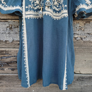 Lovestitch - Teal Embroidered Short Sleeve Blouse