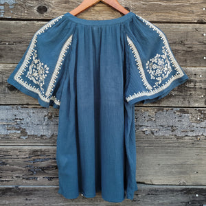 Lovestitch - Teal Embroidered Short Sleeve Blouse