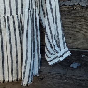 Mystree - Striped Long Sleeved Peplum Blouse
