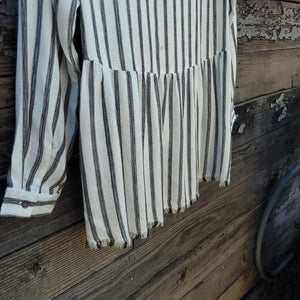 Mystree - Striped Long Sleeved Peplum Blouse