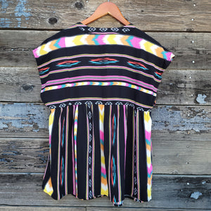 Savanna Jane - Black Southwestern Striped Cap Sleeved Top with Embroidery