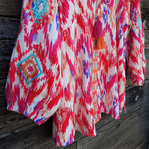 Savanna Jane - Pink Southwestern Print 3/4 Sleeve Blouse with Embroidery