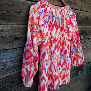 Savanna Jane - Pink Southwestern Print 3/4 Sleeve Blouse with Embroidery