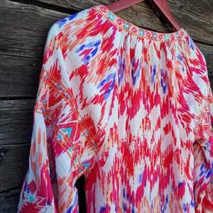 Savanna Jane - Pink Southwestern Print 3/4 Sleeve Blouse with Embroidery