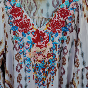Savanna Jane - Mocha Southwestern Bell Sleeve Blouse with Embroidery