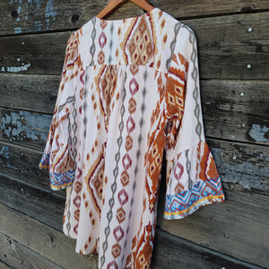 Savanna Jane - Mocha Southwestern Bell Sleeve Blouse with Embroidery