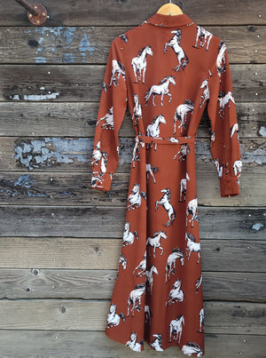 Cotton and Rye - Brown Horse Print Dress