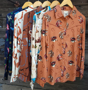 Cotton and Rye - Cream and Rust Western Print Blouse