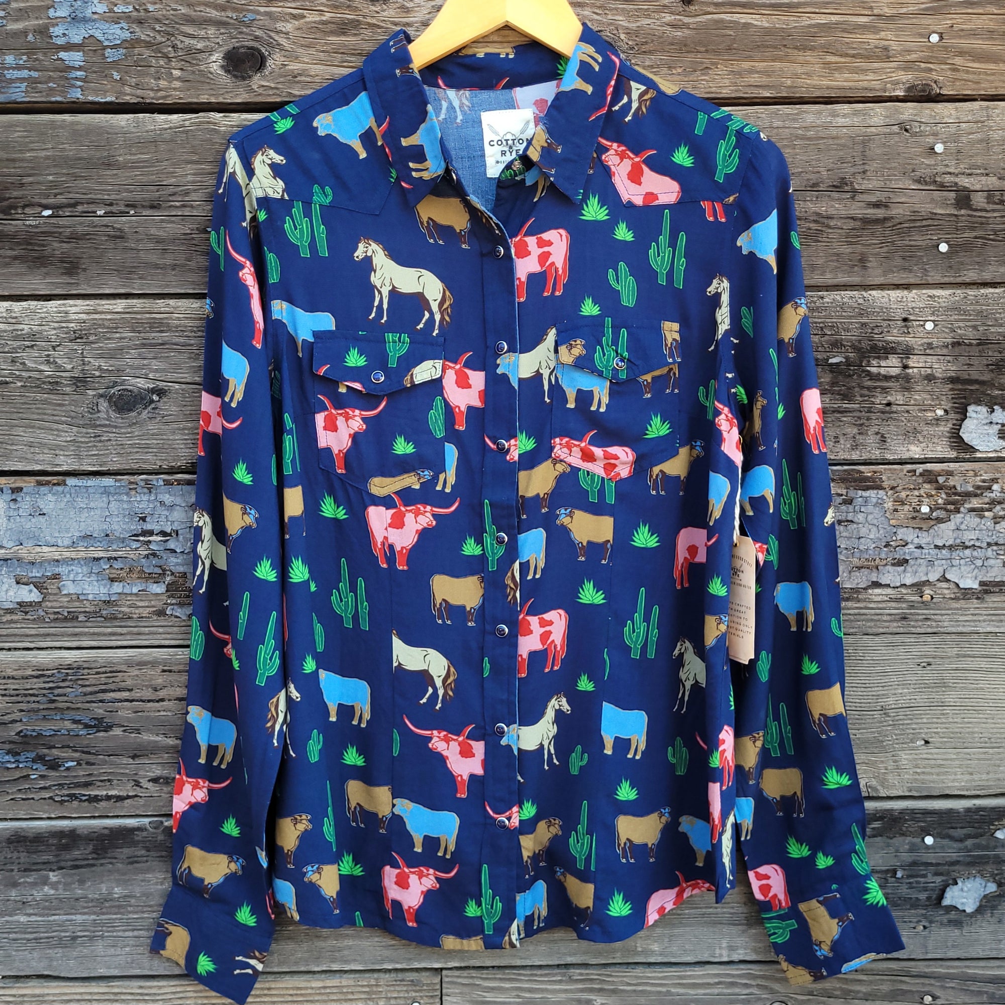 Cotton and Rye - Navy Cactus Ranch Western Blouse