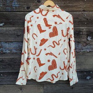 Cotton and Rye - Cream and Rust Western Print Blouse