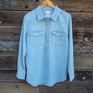 Cotton and Rye - Chambray Western Blouse with Embroidered Desert Scene