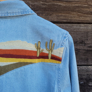 Cotton and Rye - Chambray Western Blouse with Embroidered Desert Scene