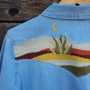 Cotton and Rye - Chambray Western Blouse with Embroidered Desert Scene