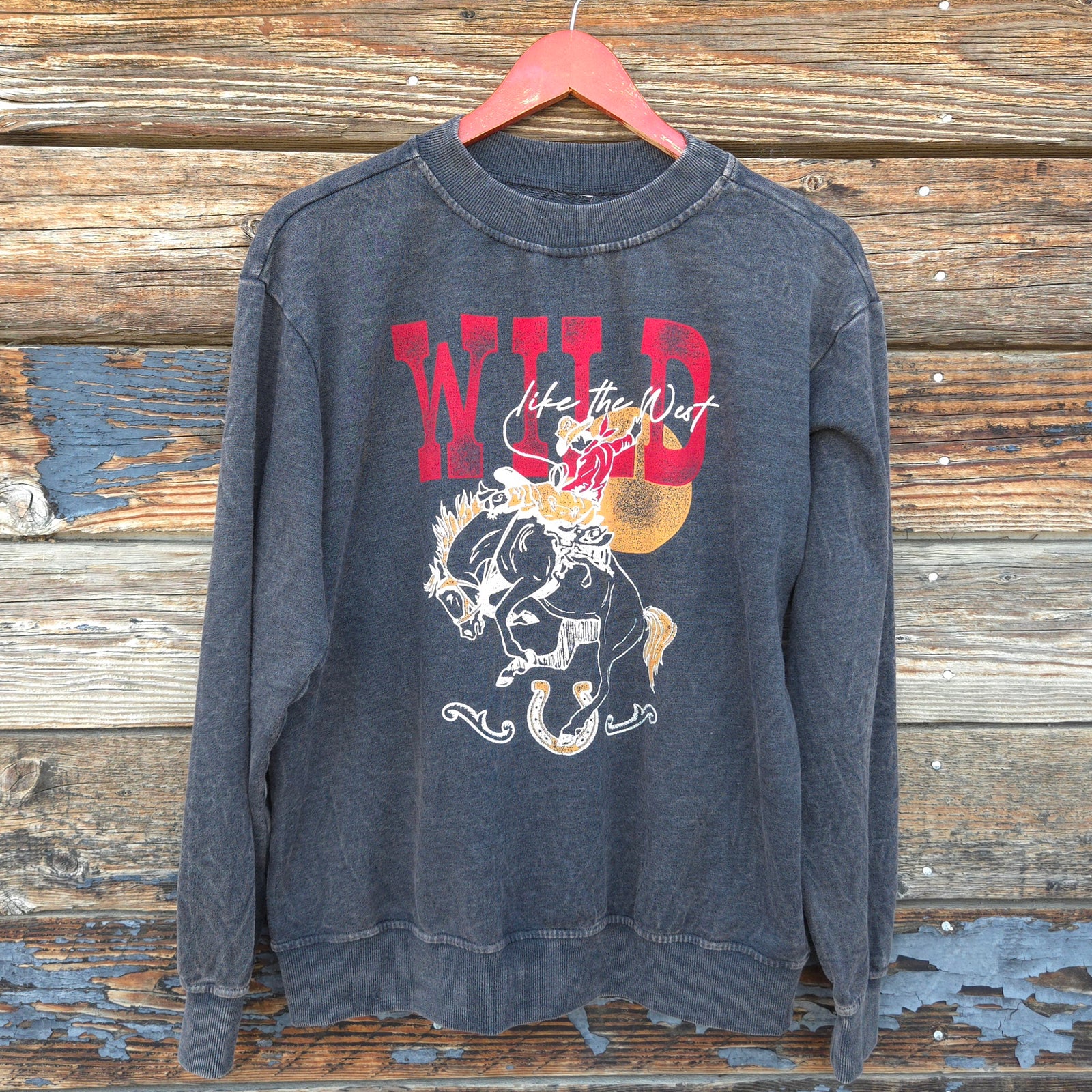 "Wild Like the West" Mineral Wash Sweatshirt - Vintage Black