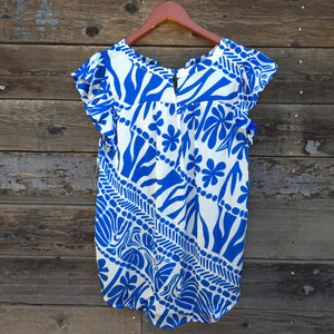 GiGio - Blue and White Flutter Sleeve Blouse
