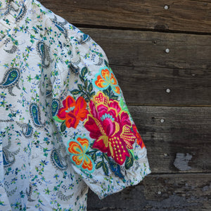 Savanna Jane - Blue and White Short Sleeve Blouse with Embroidery