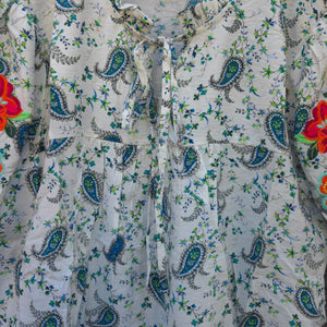 Savanna Jane - Blue and White Short Sleeve Blouse with Embroidery