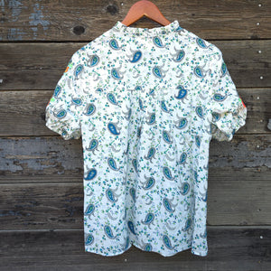 Savanna Jane - Blue and White Short Sleeve Blouse with Embroidery