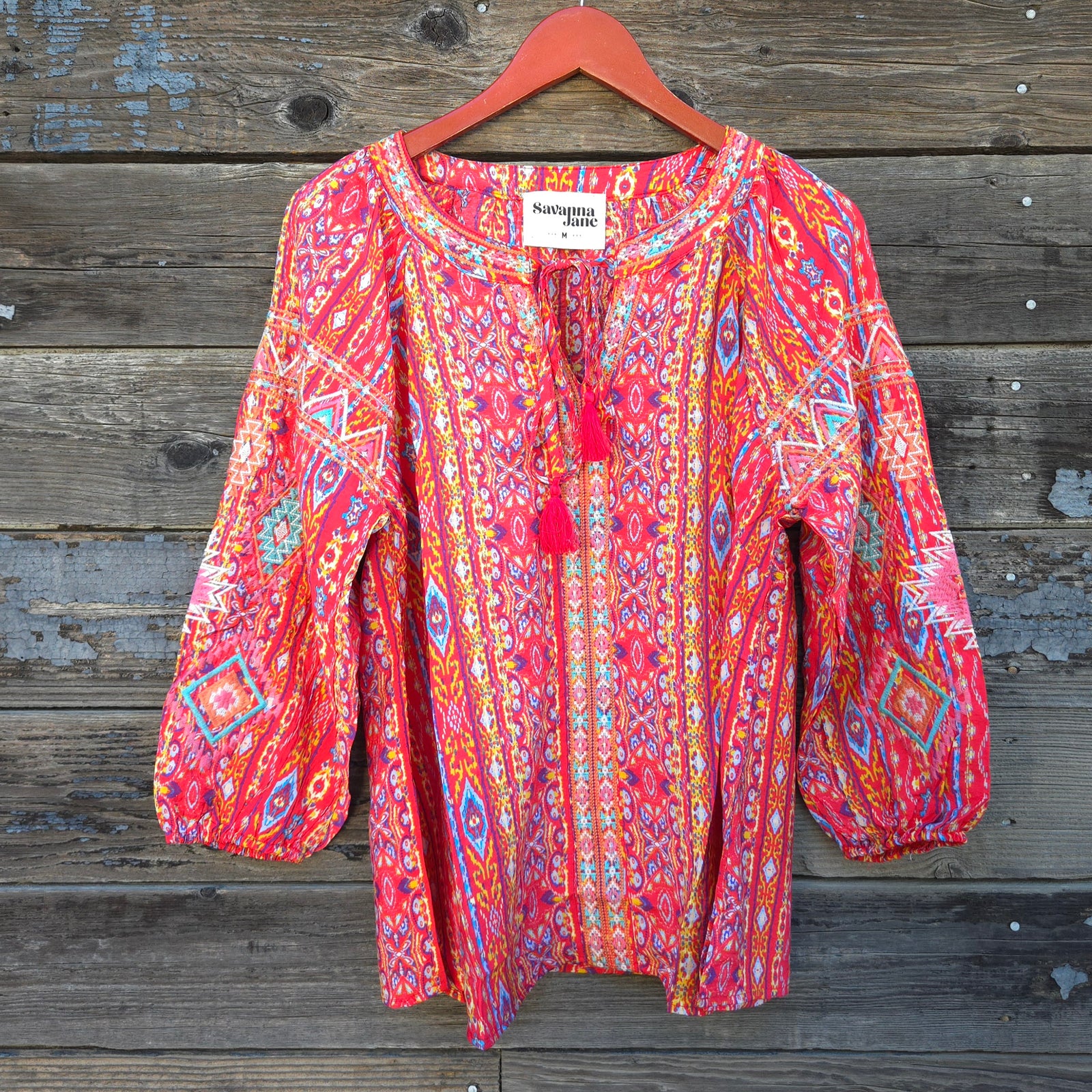 Savanna Jane - Red Southwestern Printed Blouse