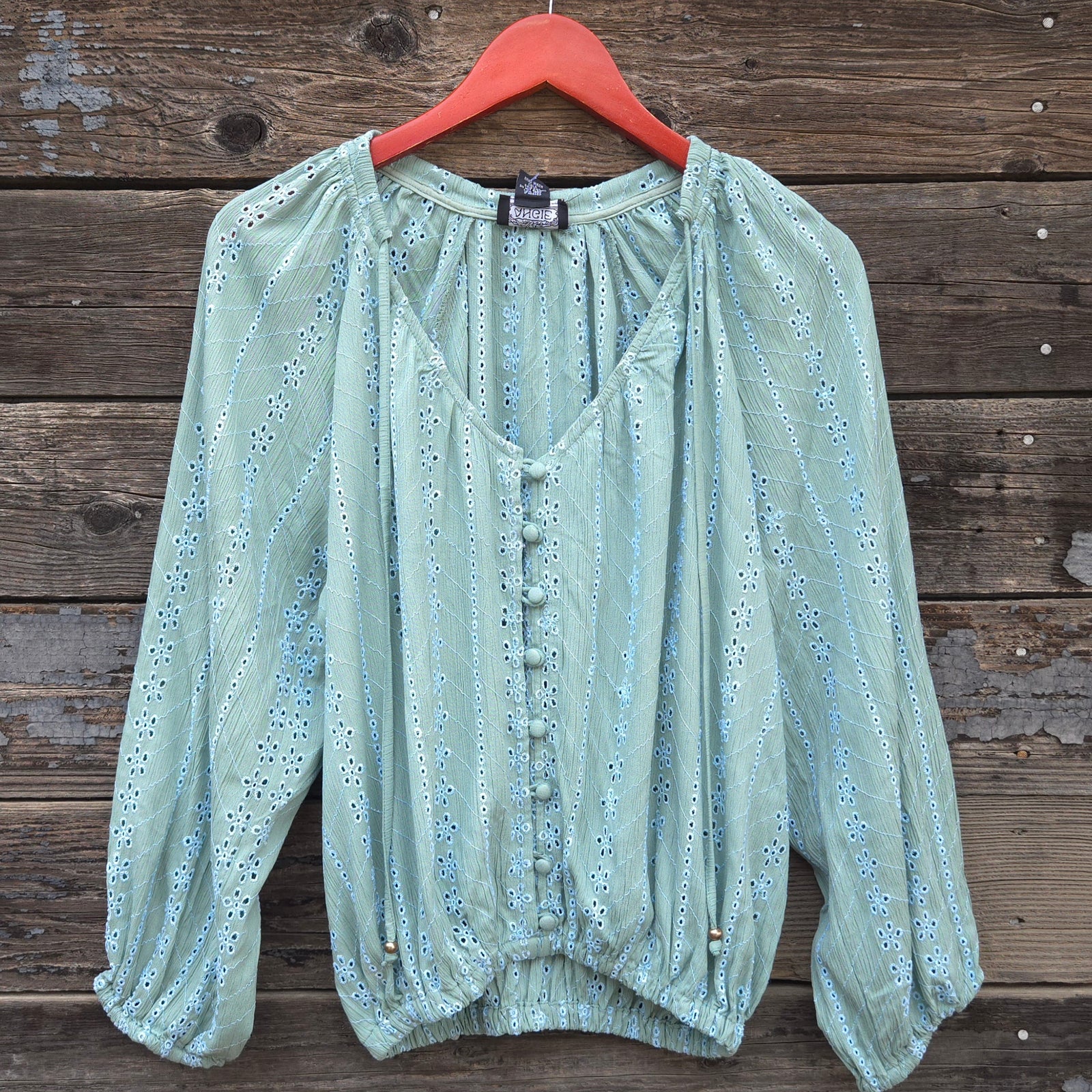 Angie - Eyelet Top - Sage Green