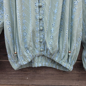Angie - Eyelet Top - Sage Green