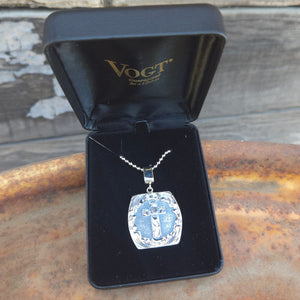 Vogt - Silver Rose Blossom Cross Necklace