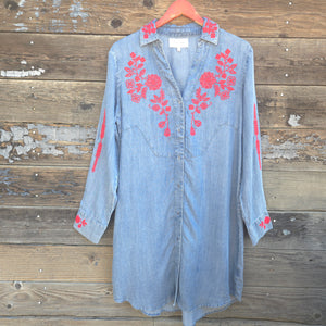 Dear John - Bertin Dress - Tencel Blue with Embroidery