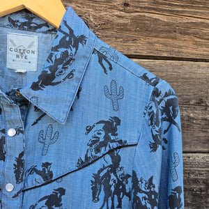 Cotton and Rye - Cactus Rose Buckaroo Cowgirl Denim Shirt