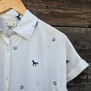 Cotton and Rye - Wild and Lucky Horses and Horseshoes - Blue